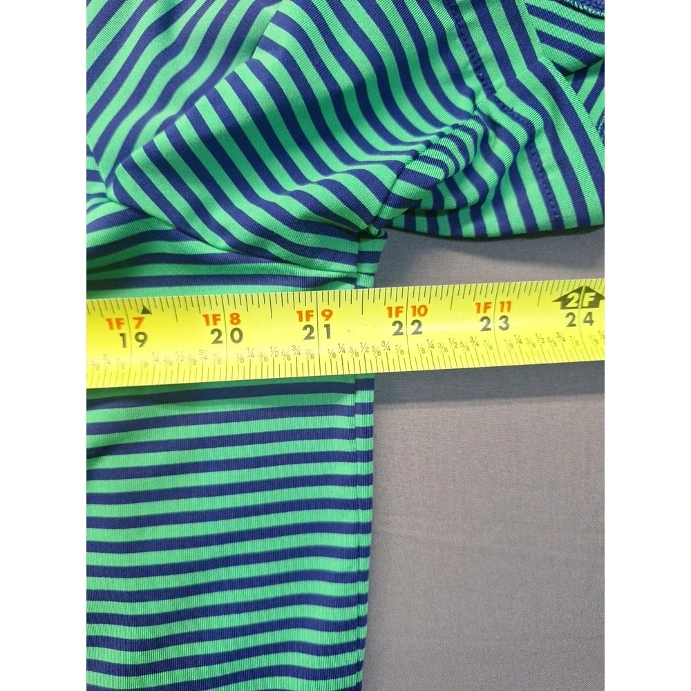 RLX Ralph Lauren Polo Shirt Mens Medium Blue Green Striped‎ Golf Wicking Preppy